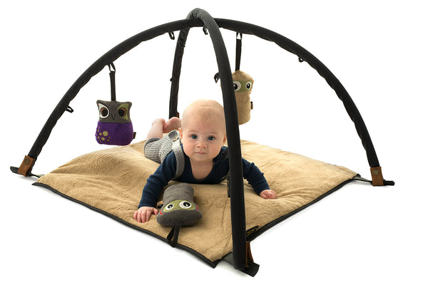 Aktivitetstæppe sæt, denim-look / brun (platform, legebøjler og skumkiler)